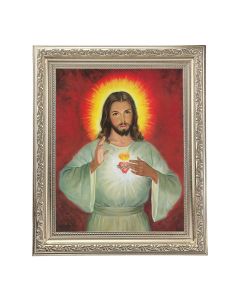 10" x 12" Ornate Silver Frame with a Sacred Heart Print