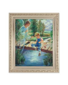 10" x 12" Ornate Silver Frame with an 8" x 10" Blanc: Guardian Angel with Boy Print
