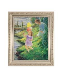 10" x 12" Ornate Silver Frame with a Blanc: Guardian Angel with Girl Print