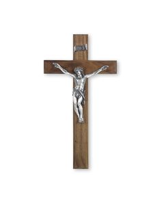 12" Walnut Cross with Antique Fine Pewter Corpus