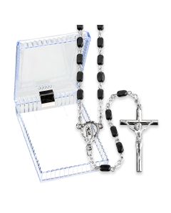 Black Wood Rosary in Clear Box