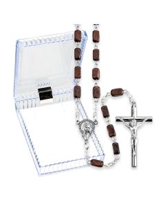 Brown Wood Bead Rosary with Box