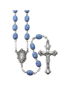Our Lady of Grace Light Blue Bead Rosary with Oxidized Center and Crucifix