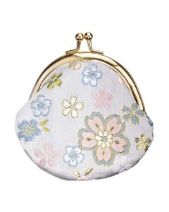 Light Blue Tapestry Fabric Rosary Pouch  with Gold  Flowers and Polished Brass Snap Opening.  4" x 4"