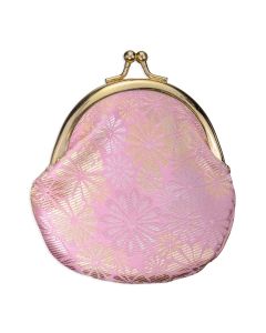 Pink Tapestry Fabric Rosary Pouch  with Gold  Flowers and Polished Brass Snap Opening.  4" x 4"