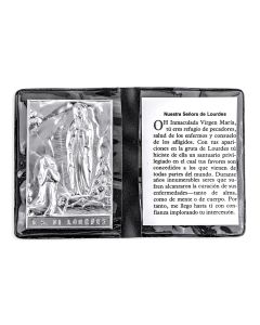 Our Lady of Lourdes Metal Plaque in Folder in Spanish -P65