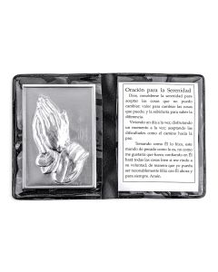 Praying Hand Metal Plaque in Folder in Spanish -P65