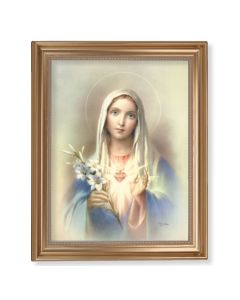 13 1/2" x 16 9/16" Gold Leaf Antique Finished Frame with 11" x 14" Immaculate Heart of Mary Textured Art