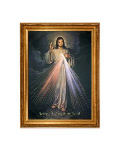 23.5" x 31" Antique Gold Leaf Beveled Frame, Roping Detail with 19" x 27" Divine Mercy Textured Art