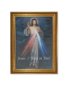 23.5" x 31" Antique Gold Leaf Beveled Frame, Roping Detail with 19" x 27" Divine Mercy Canvas Artwork