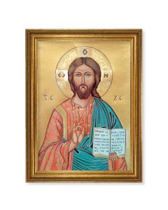 23.5" x 31" Antique Gold Leaf Beveled Frame, Roping Detail with 19" x 27" Christ the Teacher Textured Art