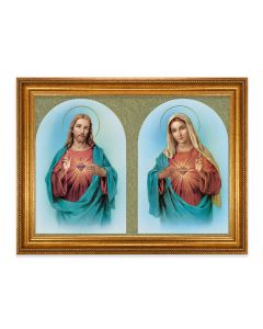 23.5" x 31" Antique Gold Leaf Beveled Frame, Roping Detail with 19" x 27" Sacred Hearts Textured Art