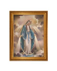23.5" x 31" Antique Gold Leaf Beveled Frame, Roping Detail with 19" x 27" Our Lady of Grace Textured Art