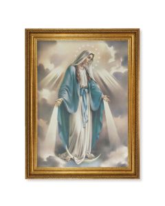 23.5" x 31" Antique Gold Leaf Beveled Frame, Roping Detail with 19" x 27" Our Lady of Grace Canvas Artwork