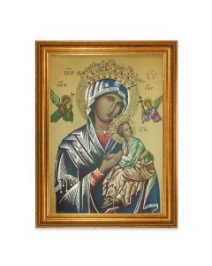 23.5" x 31" Antique Gold Leaf Beveled Frame, Roping Detail with 19" x 27" Our Lady of Perpetual Help Textured Art