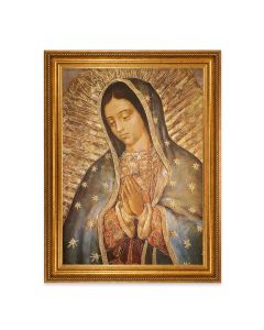 23.5" x 31" Antique Gold Leaf Beveled Frame, Roping Detail with 19" x 27" Our Lady of Guadalupe Textured Art