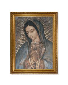 23.5" x 31" Antique Gold Leaf Beveled Frame, Roping Detail with 19" x 27" Our Lady of Guadalupe Canvas Artwork