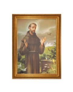 23.5" x 31" Antique Gold Leaf Beveled Frame, Roping Detail with 19" x 27" St. Francis Textured Art