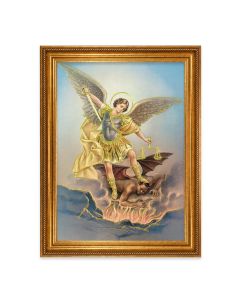 23.5" x 31" Antique Gold Leaf Beveled Frame, Roping Detail with 19" x 27" St. Michael Textured Art