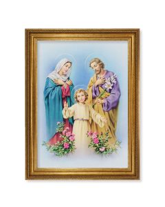 23.5" x 31" Antique Gold Leaf Beveled Frame, Roping Detail with 19" x 27" Holy Family Textured Art