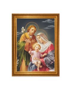 23 1/2" x 31" Antique Gold Leaf Beveled Frame  Roping Detail with 19" x 27" Holy Family Canvas Artwork