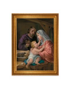 Antiqued Gold Leaf Finish Beveled Frame with Holy Family Print