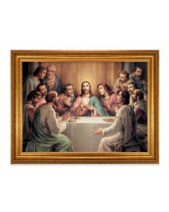 23.5" x 31" Antique Gold Leaf Beveled Frame, Roping Detail with 19" x 27" The Last Supper Textured Art