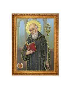 23.5" x 31" Antique Gold Leaf Beveled Frame, Roping Detail with 19" x 27" St. Benedict Textured Art