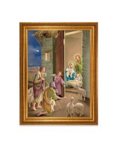 23.5" x 31" Antique Gold Leaf Beveled Frame, Roping Detail with 19" x 27" Nativity Textured Art