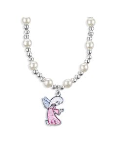 6mm White Pearl Necklace with Epoxied Guardian Angel Figure Pendant-P65