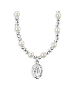 6mm White Pearl Necklace with Miraculous Medal Pendant-P65