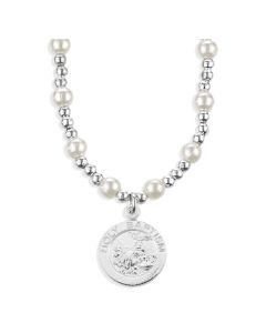 6mm White Pearl Necklace with Holy Baptism Pendant-P65