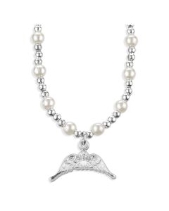 6mm White Pearl Necklace with Guardian Angel Wings Pendant-P65
