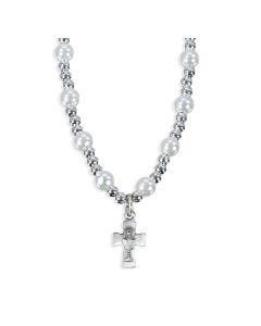 6mm White Pearl Necklace with a Communion Cross Pendant-P65