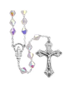 8mm Crystal Aurora Bicone Czech Rosary Beads with Ox Crucifix and Center. 21" Boxed