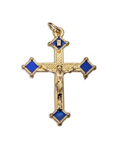 1.5 inch Gold Crucifix with Blue Epoxy