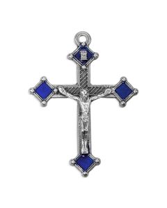 1.5 inch Silver Oxidized Crucifix with Blue Epoxy
