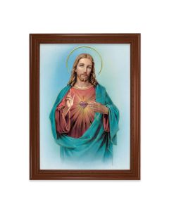 23.5" x 31" Walnut Finished Beveled Frame with 19" x 27" Sacred Heart Textured Art