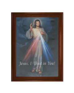 23.5" x 31" Walnut Finished Beveled Frame with 19" x 27" Divine Mercy Canvas Artwork