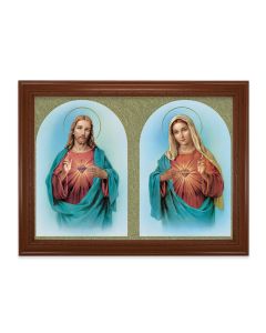 23.5" x 31" Walnut Finished Beveled Frame with 19" x 27" The Sacred Hearts Textured Art