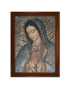 23.5" x 31" Walnut Finished Beveled Frame with 19" x 27" Our Lady of Guadalupe Canvas Artwork