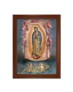 23.5" x 31" Walnut Finished Beveled Frame with 19" x 27" Our Lady of Guadalupe with Angels Textured Art