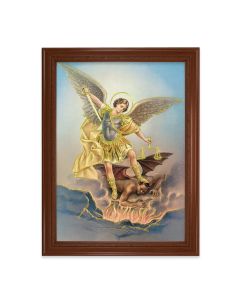 23.5" x 31" Walnut Finished Beveled Frame with 19" x 27" St. Michael Textured Art