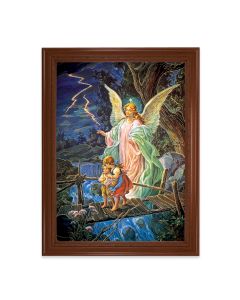 23.5" x 31" Walnut Finished Beveled Frame with 19" x 27" Guardian Angel Textured Art