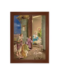 23.5" x 31" Walnut Finished Beveled Frame with 19" x 27" Nativity Scene Textured Art