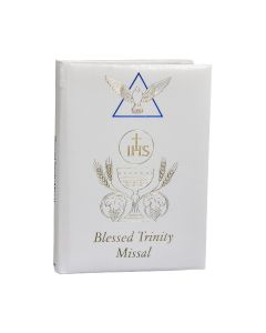 White Blessed Trinity Missal with New Mass, Gold and Blue Stamped Cover
