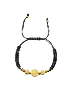 Saint Benedict 18K Gold Plated Triple Medal Cross Corded Bracelet