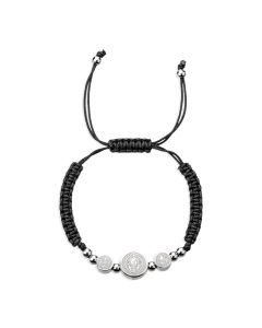 Saint Benedict Silver Triple Medal Cross Corded Bracelet