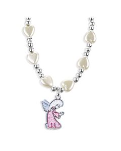 White Heart Necklace with Guardian Angel Figure Pendant-P65