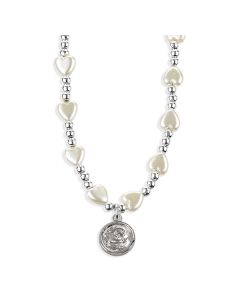 6mm White Heart Necklace with Round Guardian Angel Pendant-P65